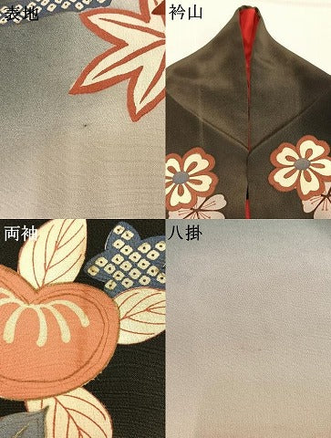 平和屋本店●アンティーク　大正ロマン　振袖　駒刺繍　草花文　暈し染め　金糸　金彩　正絹　逸品　AABK1245fy