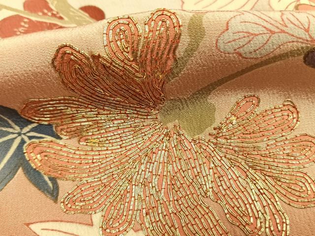 平和屋本店●アンティーク　大正ロマン　振袖　駒刺繍　草花文　暈し染め　金糸　金彩　正絹　逸品　AABK1245fy