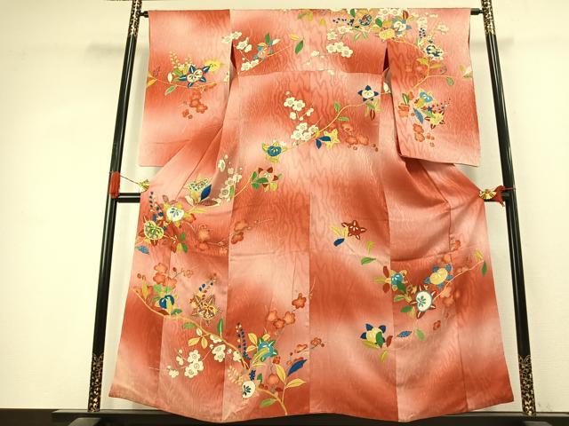 平和屋本店●アンティーク　大正ロマン　訪問着　枝花文　暈し染め　金糸　金彩　正絹　逸品　AABK1246fy