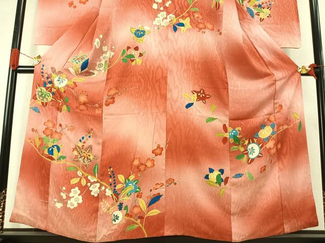平和屋本店●アンティーク　大正ロマン　訪問着　枝花文　暈し染め　金糸　金彩　正絹　逸品　AABK1246fy