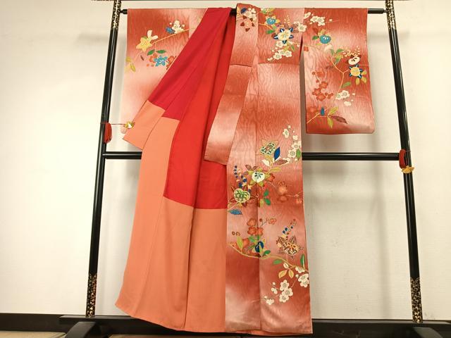 平和屋本店●アンティーク　大正ロマン　訪問着　枝花文　暈し染め　金糸　金彩　正絹　逸品　AABK1246fy