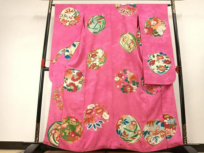 平和屋本店●アンティーク　大正ロマン　振袖　草花文　金彩　正絹　逸品　AABK1247fy