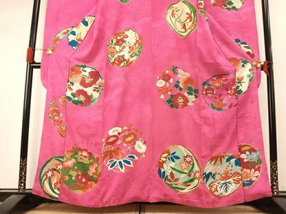 平和屋本店●アンティーク　大正ロマン　振袖　草花文　金彩　正絹　逸品　AABK1247fy