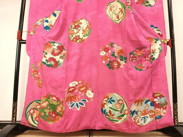 平和屋本店●アンティーク　大正ロマン　振袖　草花文　金彩　正絹　逸品　AABK1247fy