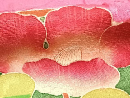 平和屋本店●アンティーク　大正ロマン　振袖　草花文　金彩　正絹　逸品　AABK1247fy