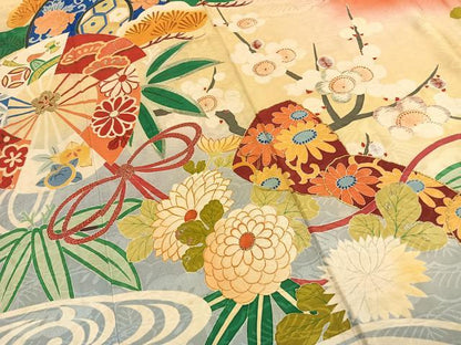 平和屋本店●アンティーク　大正ロマン　振袖　駒刺繍　松竹梅　暈し染め　金糸　正絹　逸品　AABK1248fy