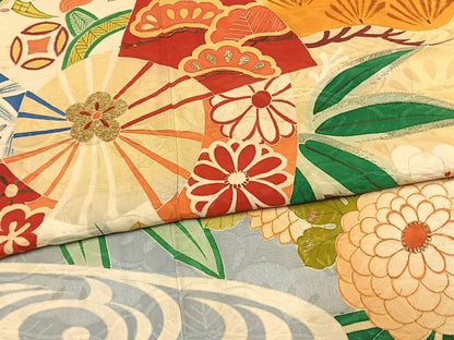 平和屋本店●アンティーク　大正ロマン　振袖　駒刺繍　松竹梅　暈し染め　金糸　正絹　逸品　AABK1248fy