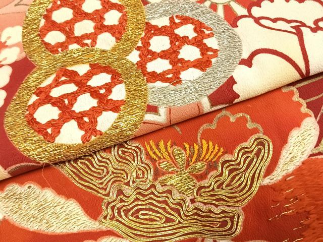 平和屋本店●アンティーク　大正ロマン　振袖　駒刺繍　草花文　金糸　金銀彩　正絹　逸品　AABK1249fy