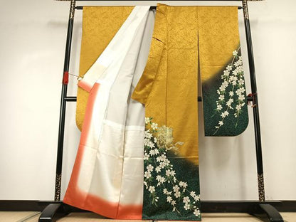 平和屋着物●豪華振袖　御所車花文　暈し染め　金銀彩　正絹　逸品　AABK1253fy