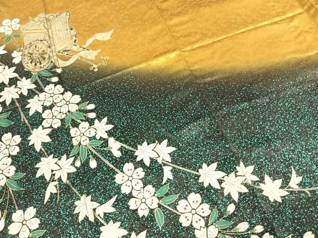 平和屋着物●豪華振袖　御所車花文　暈し染め　金銀彩　正絹　逸品　AABK1253fy
