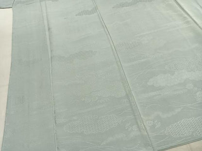 平和屋着物●上質な色無地　雲取り花地紋　青磁鼠色　正絹　逸品　未使用　AABK1254fy