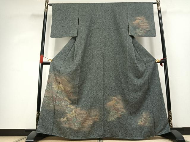 平和屋着物●訪問着　松竹梅　風景文　たたき染め　金彩　正絹　逸品　未使用　AABK1255fy