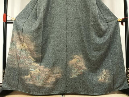 平和屋着物●訪問着　松竹梅　風景文　たたき染め　金彩　正絹　逸品　未使用　AABK1255fy
