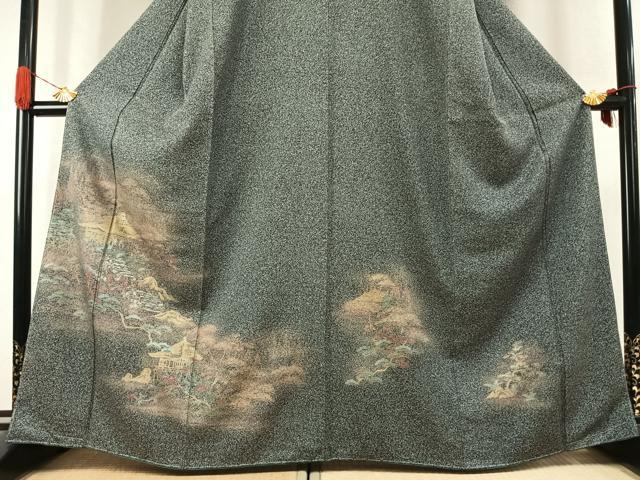 平和屋着物●訪問着　松竹梅　風景文　たたき染め　金彩　正絹　逸品　未使用　AABK1255fy