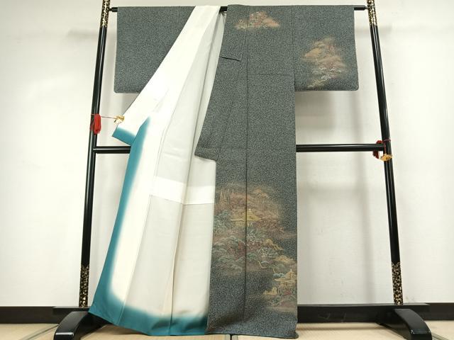 平和屋着物●訪問着　松竹梅　風景文　たたき染め　金彩　正絹　逸品　未使用　AABK1255fy