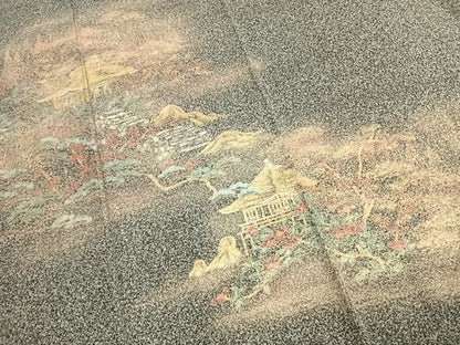 平和屋着物●訪問着　松竹梅　風景文　たたき染め　金彩　正絹　逸品　未使用　AABK1255fy