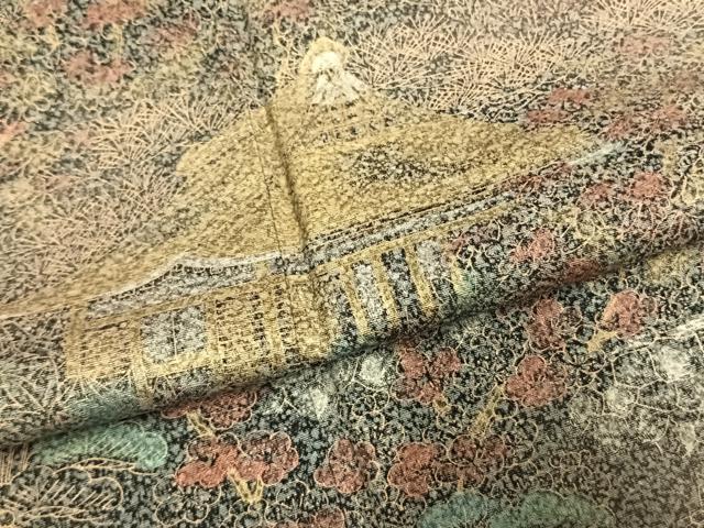 平和屋着物●訪問着　松竹梅　風景文　たたき染め　金彩　正絹　逸品　未使用　AABK1255fy