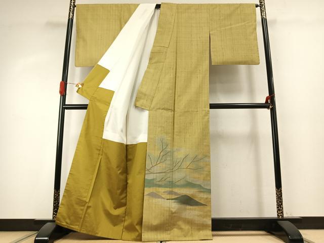 平和屋着物●訪問着　生紬地　作家物　風景文　正絹　逸品　AABK1259fy