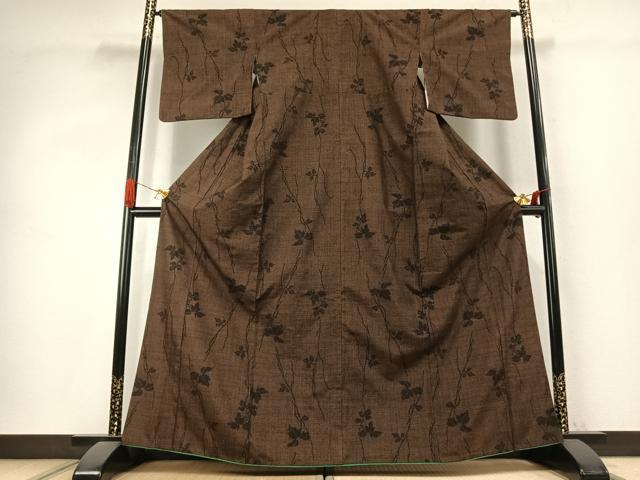 平和屋着物●結城紬　100亀甲　蔦の葉文　正絹　逸品　AABK1263fy