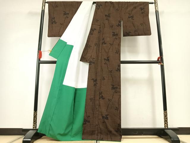 平和屋着物●結城紬　100亀甲　蔦の葉文　正絹　逸品　AABK1263fy