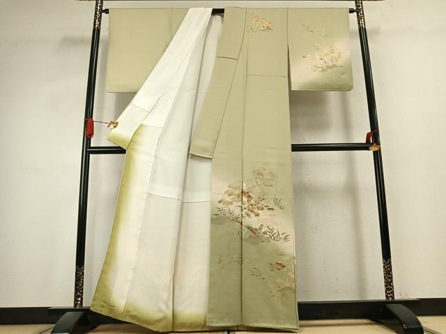 平和屋着物●訪問着　松竹梅　暈し染め　金銀彩　正絹　逸品　AABK1271fy