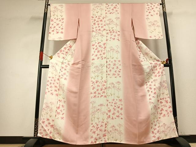 平和屋着物●上質な小紋　手描き　草花文　正絹　逸品　AABK1273fy