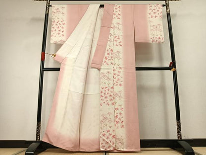 平和屋着物●上質な小紋　手描き　草花文　正絹　逸品　AABK1273fy