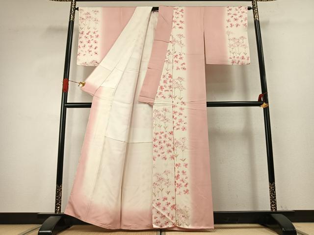 平和屋着物●上質な小紋　手描き　草花文　正絹　逸品　AABK1273fy