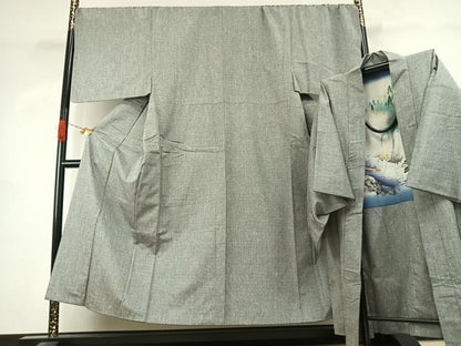 平和屋着物●男性　紬　アンサンブル　霞文　キングサイズ　正絹　逸品　AABK1275fy
