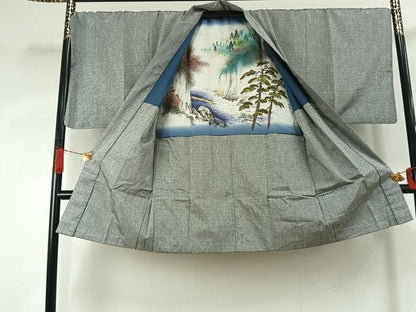 平和屋着物●男性　紬　アンサンブル　霞文　キングサイズ　正絹　逸品　AABK1275fy