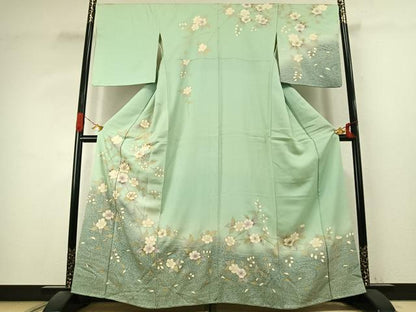 平和屋着物●訪問着　駒刺繍　枝花文　暈し染め　金彩　正絹　逸品　AABK1277fy