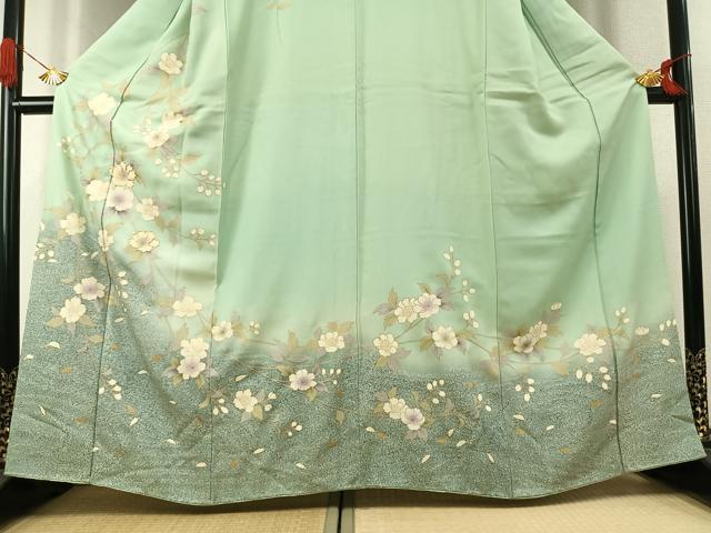 平和屋着物●訪問着　駒刺繍　枝花文　暈し染め　金彩　正絹　逸品　AABK1277fy
