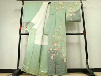 平和屋着物●訪問着　駒刺繍　枝花文　暈し染め　金彩　正絹　逸品　AABK1277fy