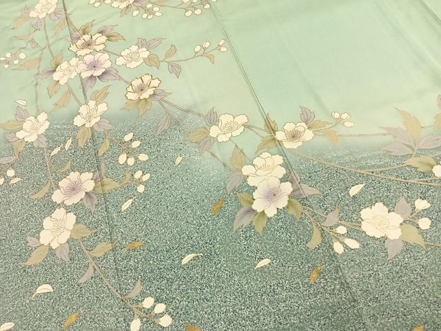 平和屋着物●訪問着　駒刺繍　枝花文　暈し染め　金彩　正絹　逸品　AABK1277fy