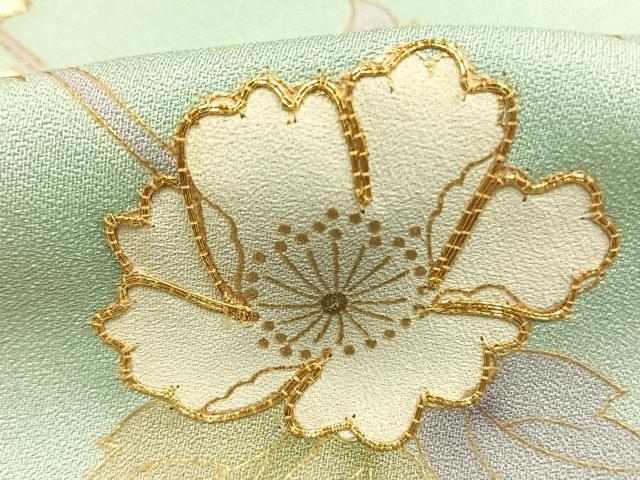 平和屋着物●訪問着　駒刺繍　枝花文　暈し染め　金彩　正絹　逸品　AABK1277fy