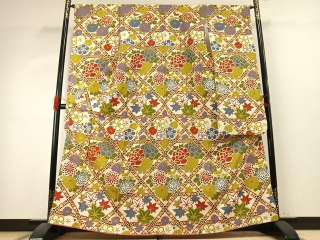 平和屋着物●豪華振袖　駒刺繍　草花文　金彩　正絹　逸品　AABK1281fy