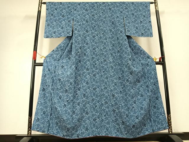 平和屋着物●上質な小紋　藍　型染め　玩具花文　正絹　逸品　AABK1284fy