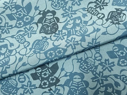 平和屋着物●上質な小紋　藍　型染め　玩具花文　正絹　逸品　AABK1284fy
