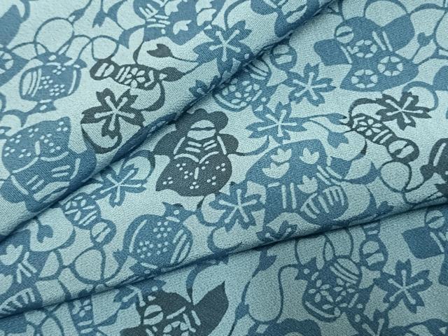 平和屋着物●上質な小紋　藍　型染め　玩具花文　正絹　逸品　AABK1284fy
