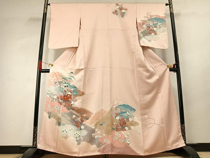 平和屋着物●訪問着　刺繍　花鳥文　暈し染め　金彩　正絹　逸品　未使用　AABK1286fy