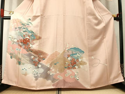 平和屋着物●訪問着　刺繍　花鳥文　暈し染め　金彩　正絹　逸品　未使用　AABK1286fy