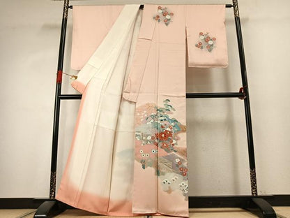 平和屋着物●訪問着　刺繍　花鳥文　暈し染め　金彩　正絹　逸品　未使用　AABK1286fy