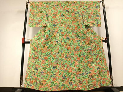 平和屋着物●上質な小紋　型染め　花蝶文　正絹　逸品　AABK1289fy