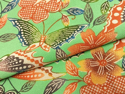 平和屋着物●上質な小紋　型染め　花蝶文　正絹　逸品　AABK1289fy