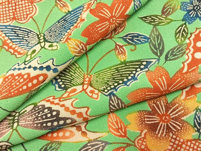平和屋着物●上質な小紋　型染め　花蝶文　正絹　逸品　AABK1289fy