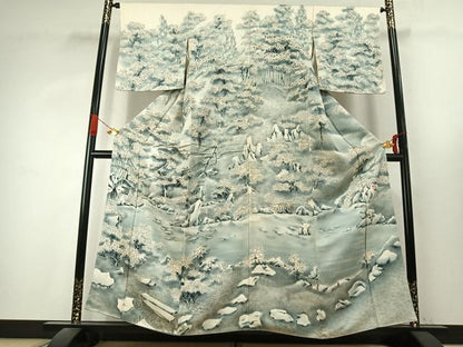 平和屋着物●訪問着　作家物　手描き　風景文　暈し染め　正絹　逸品　AABK1292fy