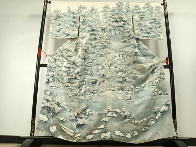 平和屋着物●訪問着　作家物　手描き　風景文　暈し染め　正絹　逸品　AABK1292fy