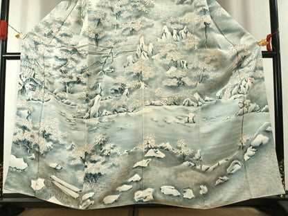 平和屋着物●訪問着　作家物　手描き　風景文　暈し染め　正絹　逸品　AABK1292fy