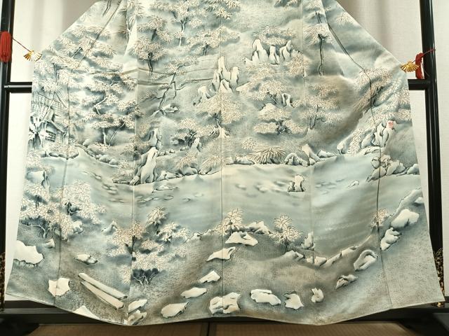 平和屋着物●訪問着　作家物　手描き　風景文　暈し染め　正絹　逸品　AABK1292fy