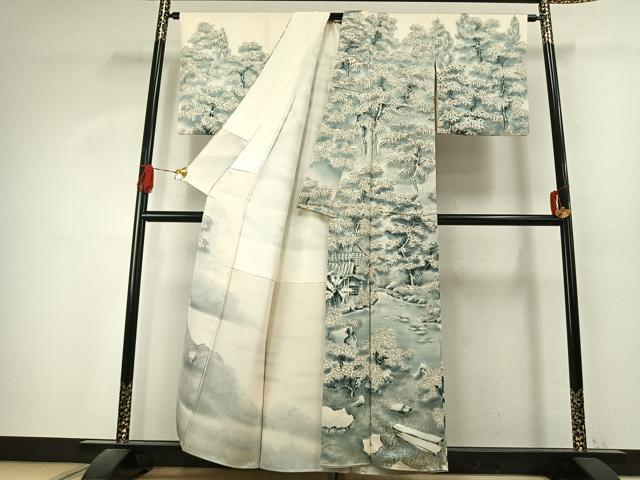 平和屋着物●訪問着　作家物　手描き　風景文　暈し染め　正絹　逸品　AABK1292fy